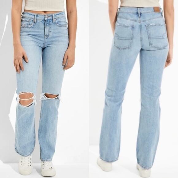 NWT AE American Eagle 90s Bootcut Jeans Light Wash Distressed Plus Size 20R - Picture 1 of 16